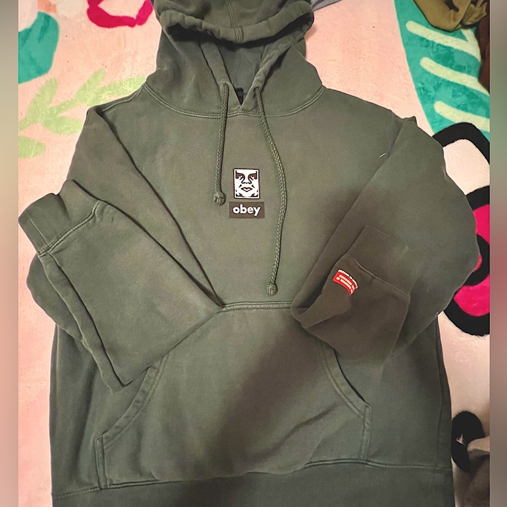 obey icon face green hoodie